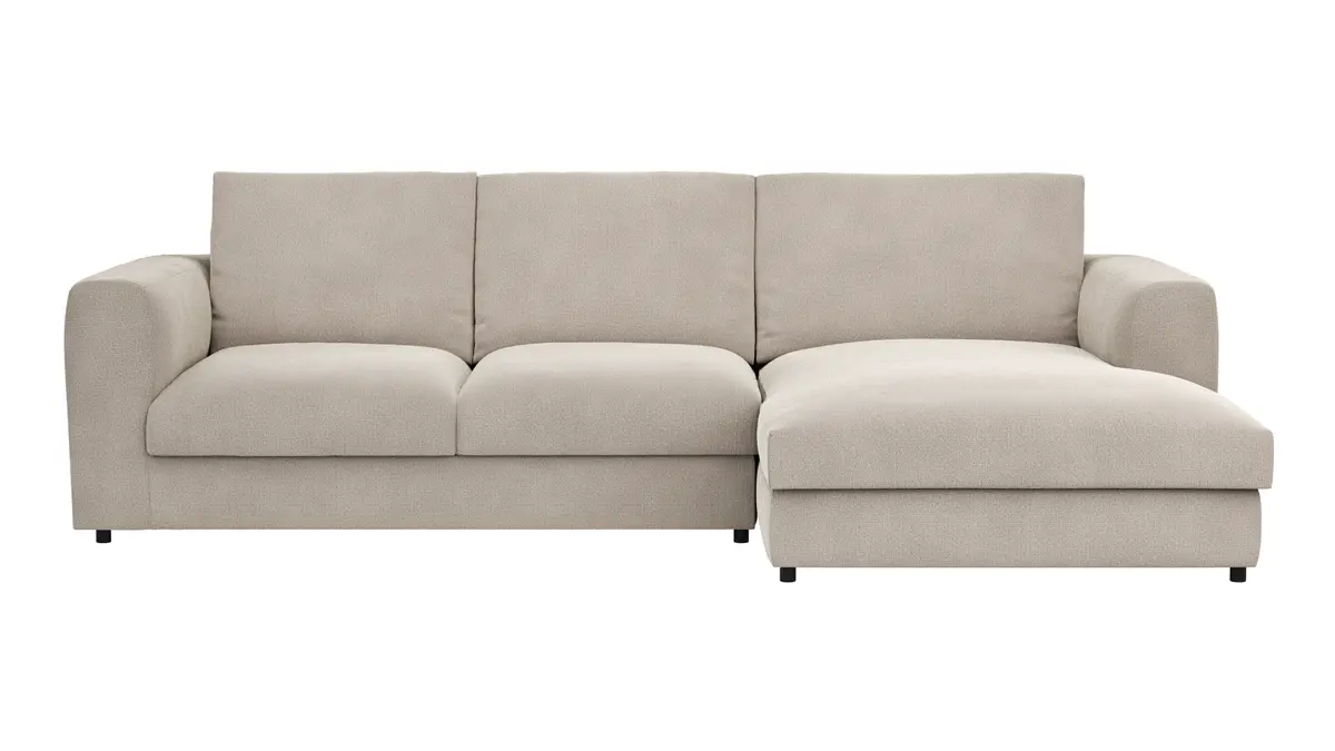 Ecksofa Stormy - 2,5-Sitzer mit Longchair rechts, Stoff, Creme