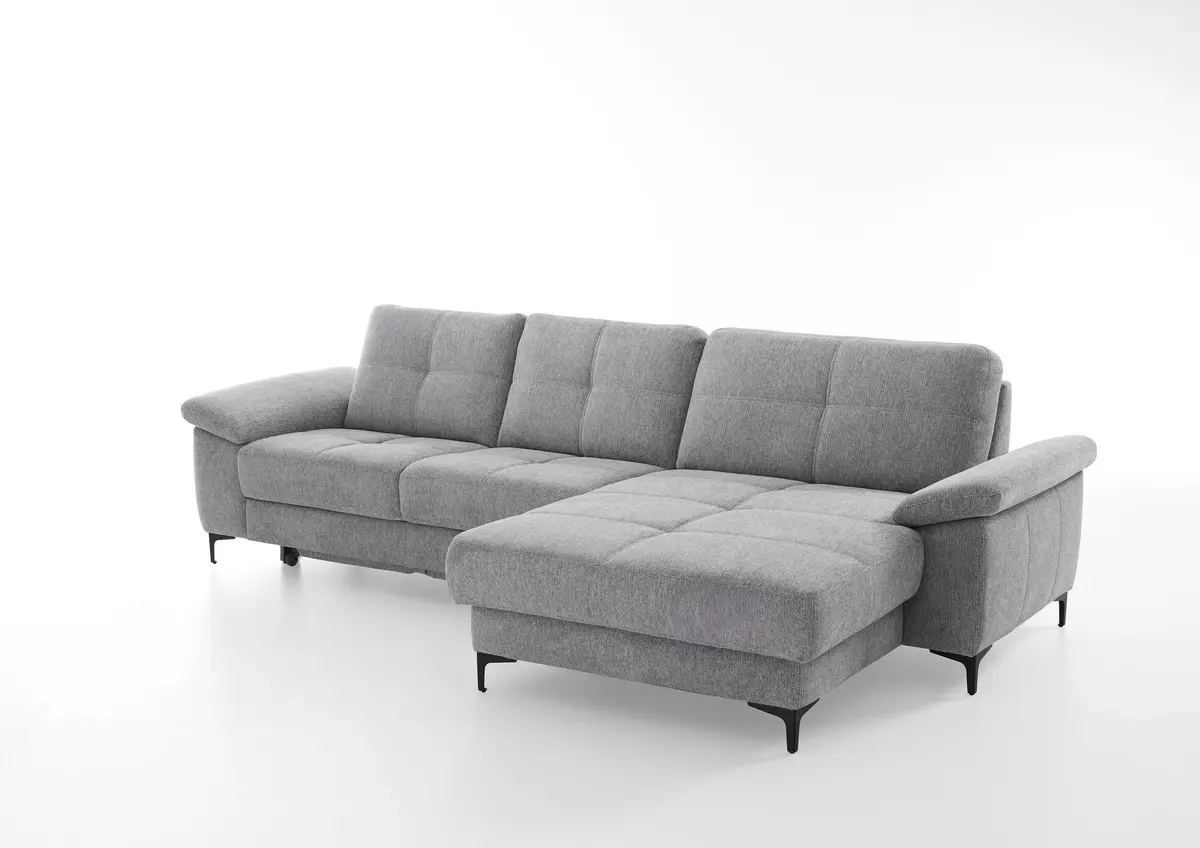 Ecksofa - 2,5-Sitzer mit Longchair rechts, Flachgewebe, Grau