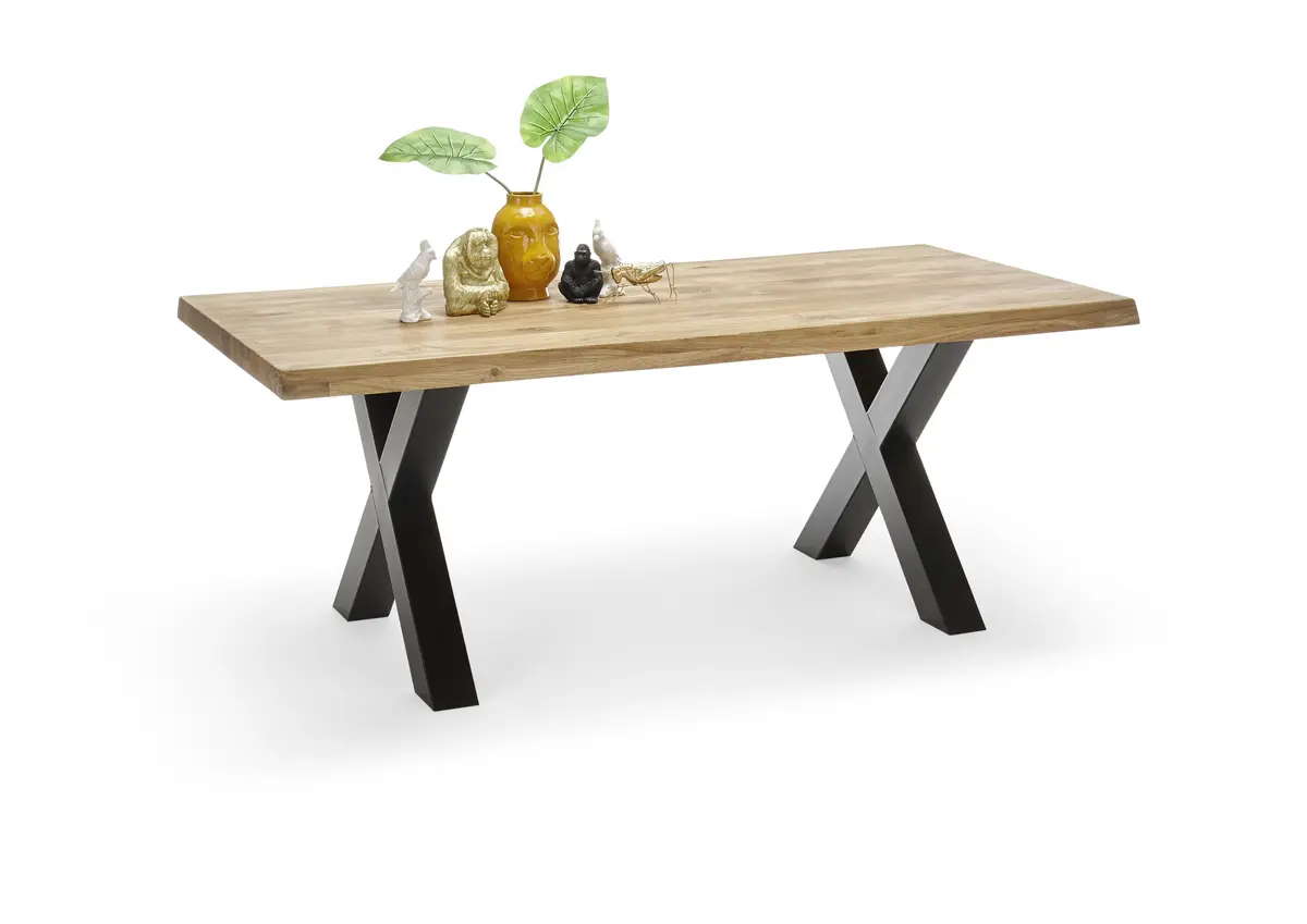 Esstisch - LB ca. 220x100 cm, Wildeiche massiv geölt, Baumkante, Schwarz