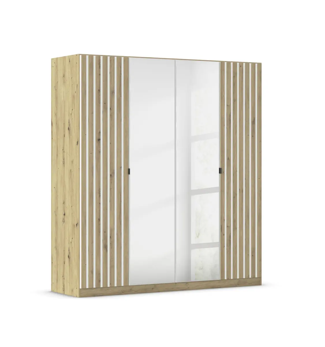 Drehtürenschrank RUERTO- B ca. 181 cm, Eiche Dekor, Weiß, Paneel, Eiche Dekor, Spiegel