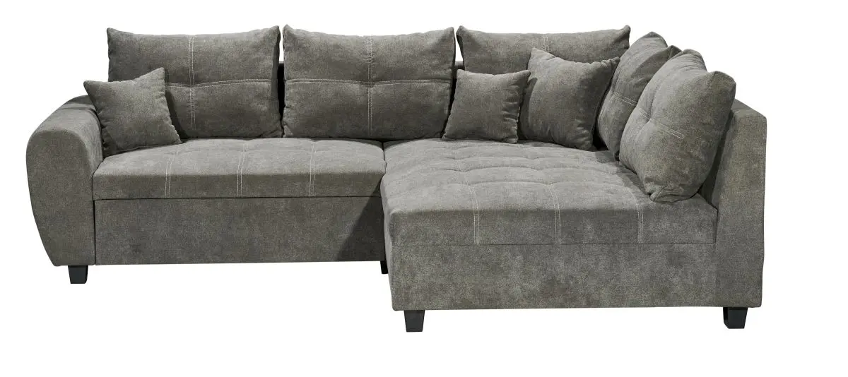 Ecksofa - 1,5-Sitzer, Ecke rechts, Schlaffunktion, Microvelour Steingrau