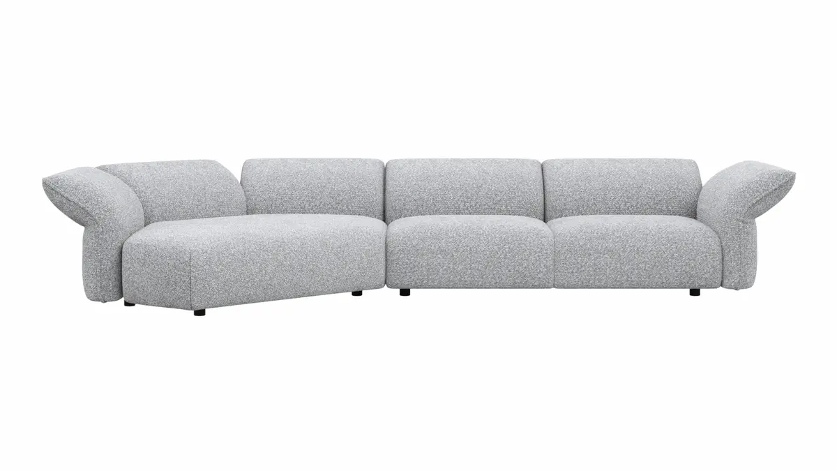 Trapezsofa Motone - Ecke links mit 2-Sitzer, Stoff, Hellgrau