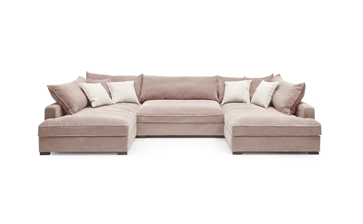 Wohnlandschaft - Longchair links, 2-Sitzer, Ecke rechts, Stoff, Rosa