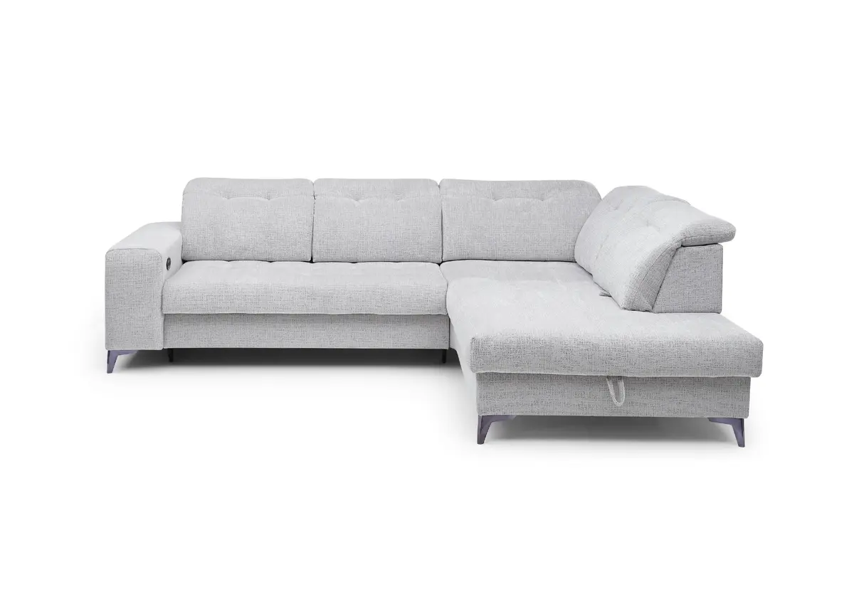 Ecksofa -2-Sitzer mit Ecke rechts, Kopfteil verstellbar, Sitztiefe verstellbar motorisch, Stoff, Hellgrau