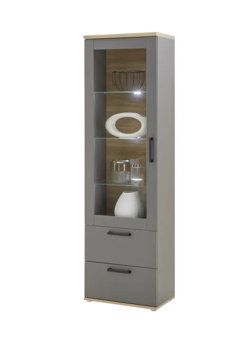 Vitrine - mit Beleuchtung, B ca. 60 cm, Grau, Artisan Eiche Nachbildung
