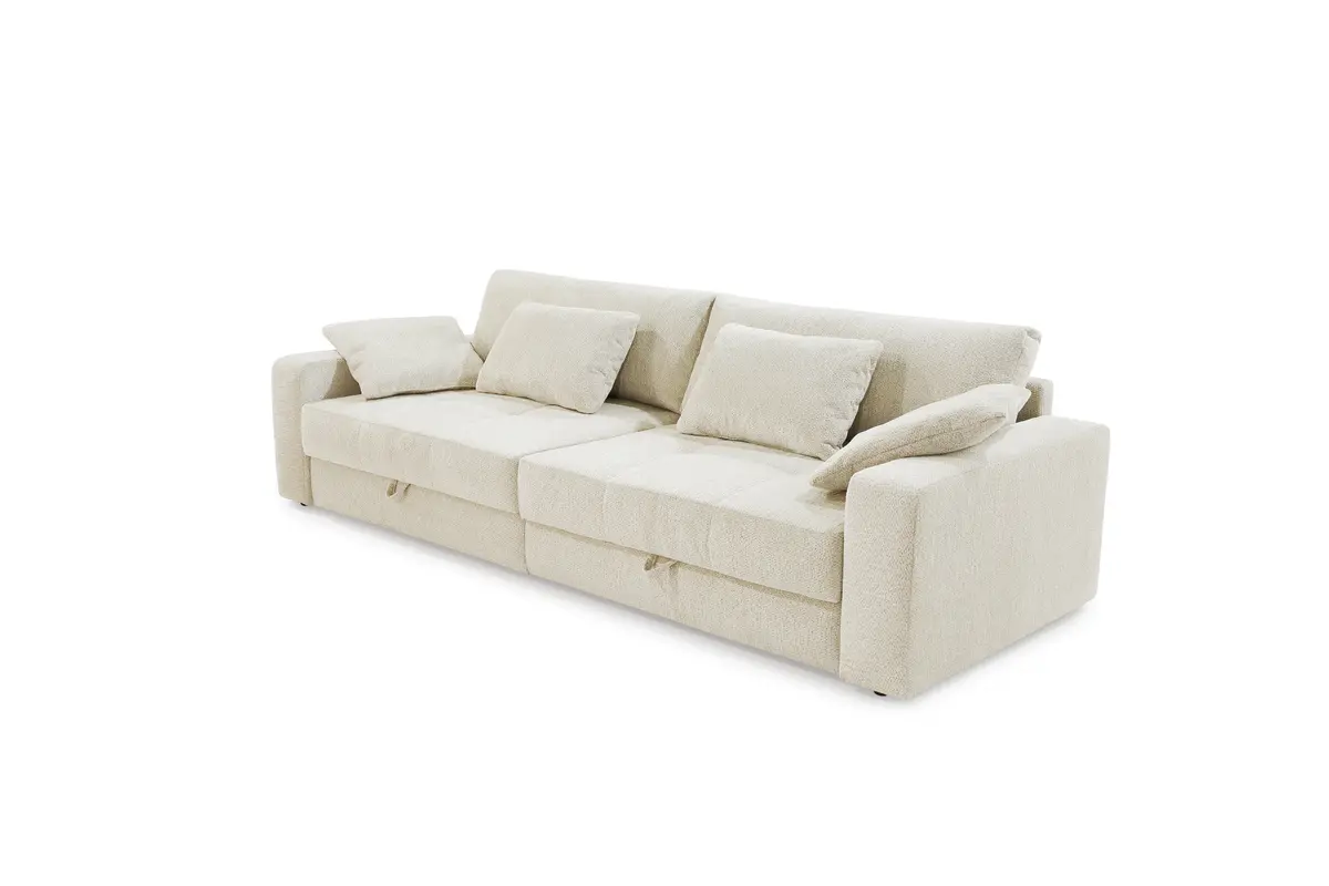 Big-Sofa Jella - 2-Sitzer, Schlaffunktion mit Bettkasten, Stoff, Beige