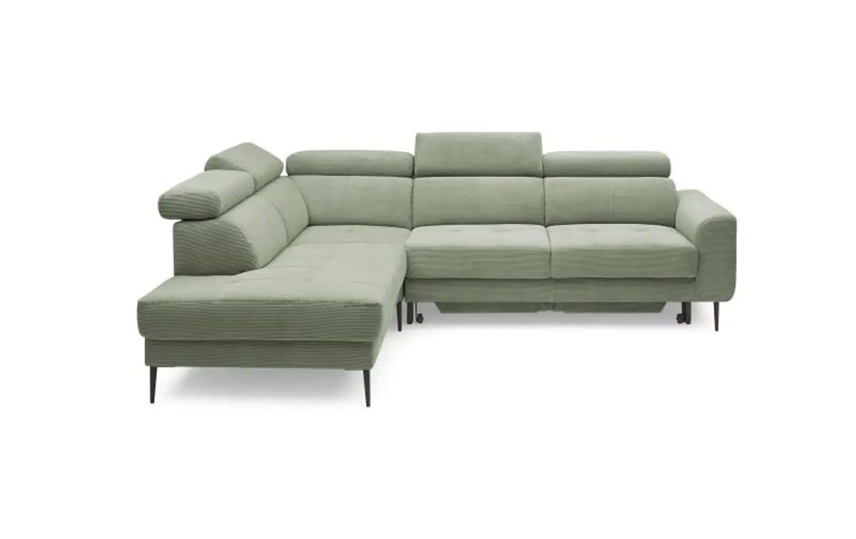 Ecksofa CHARIS - Ecke links, 2-Sitzer inkl. Schlaffunktion und Bettkasten, Microfaser, Olive