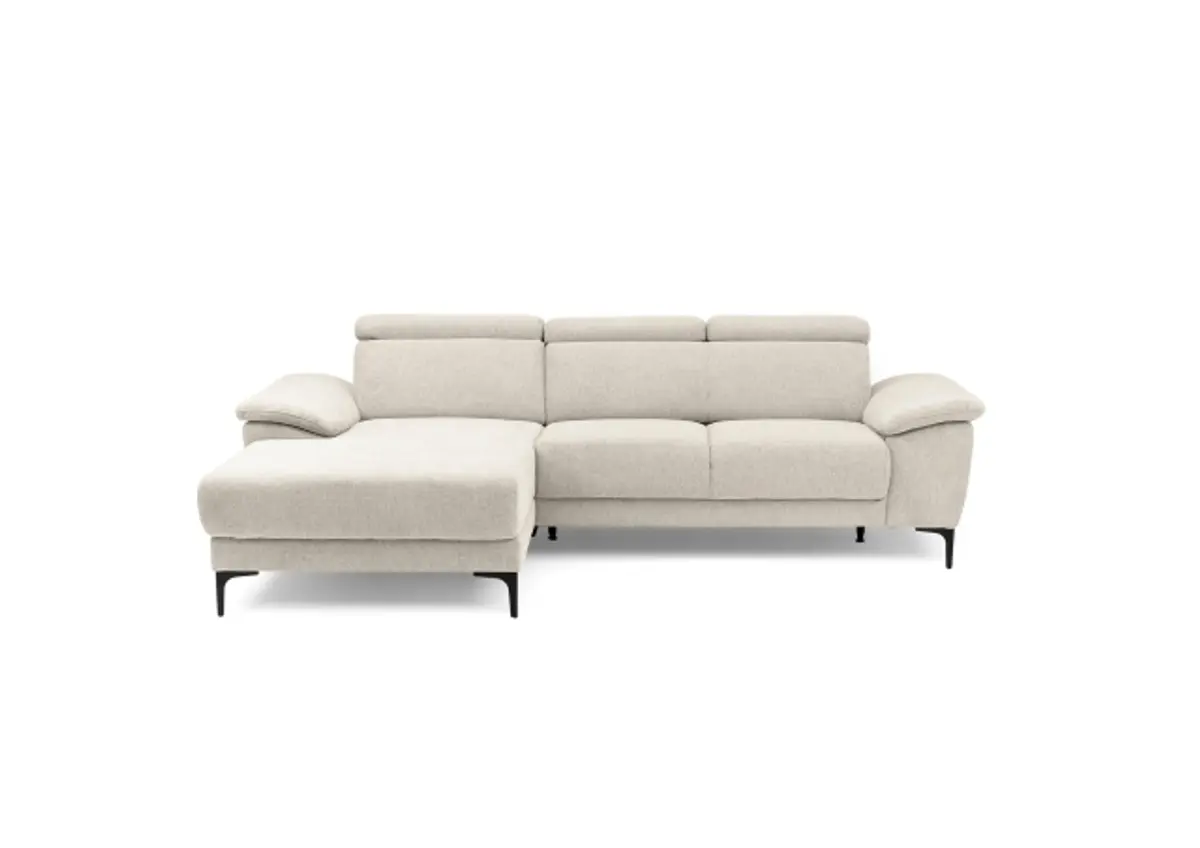 Ecksofa EZRA - Ecke links, 2-Sitzer inkl. Kopfteilverstellungen, Stoff, Beige