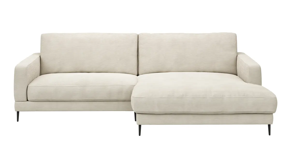 Ecksofa Janne - 1,5-Sitzer, Longchair rechts, Cord, Offwhite