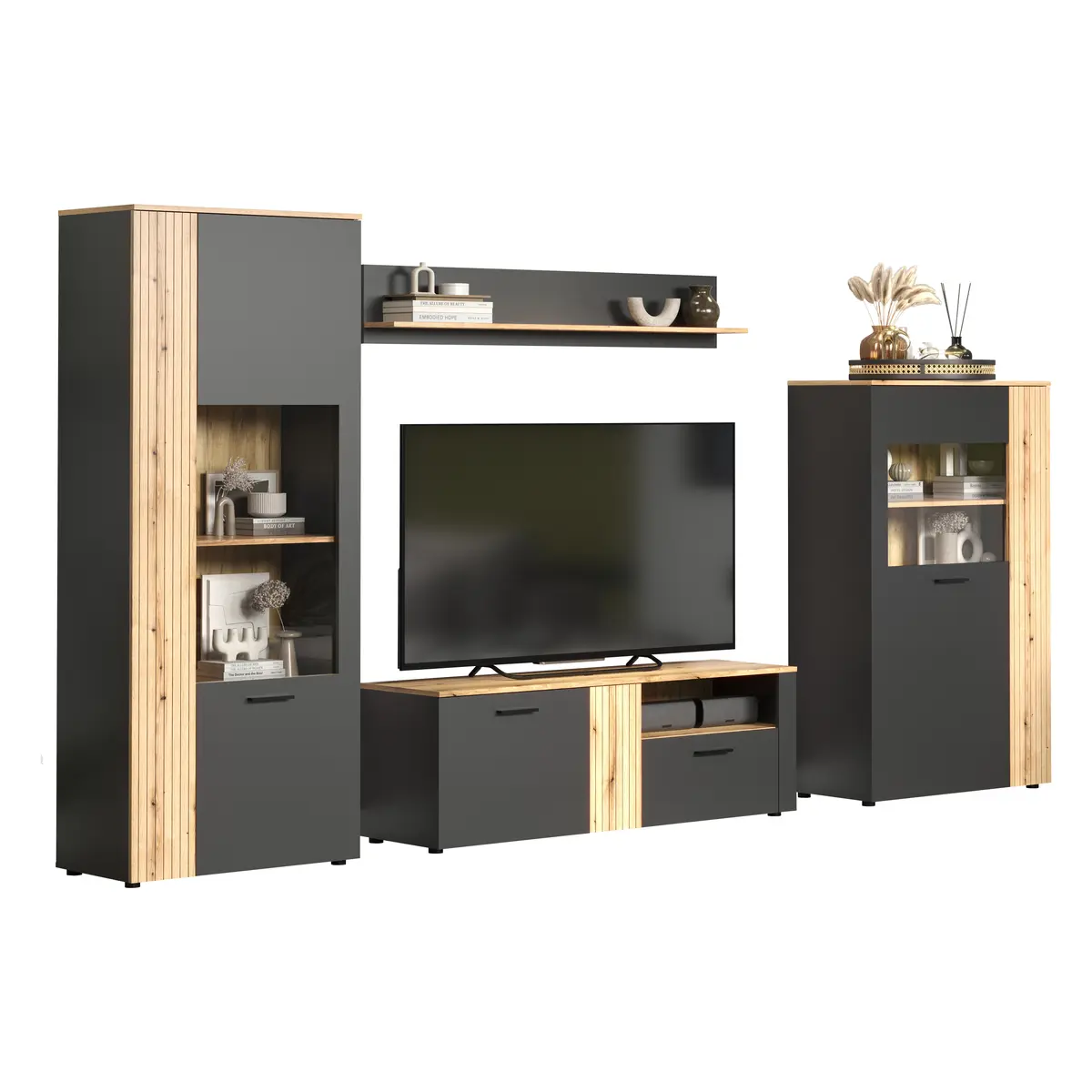 Wohnwand - Anthrazit, Eiche Coast Evoke Nachbildung