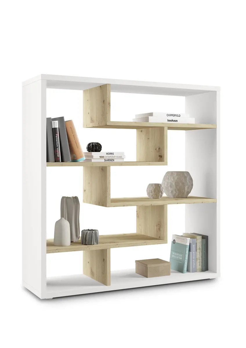 Raumteiler - B ca. 130 cm, Weiß, Asteiche