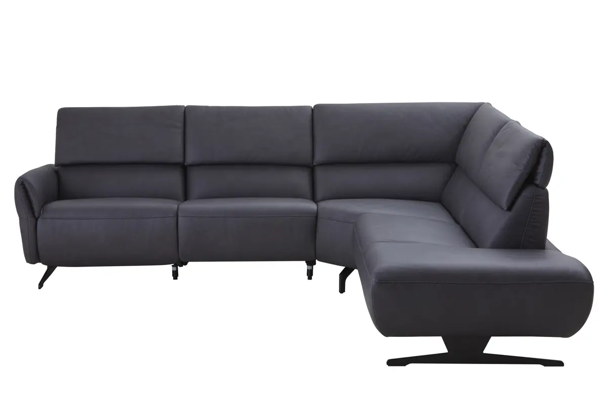 Ecksofa Managa - 2-Sitzer mit Ecke und Abschlussteil rechts inkl. Relaxfunktion (motorisch) und Kopfteilverstellung (motorisch), Leder, Anthrazit
