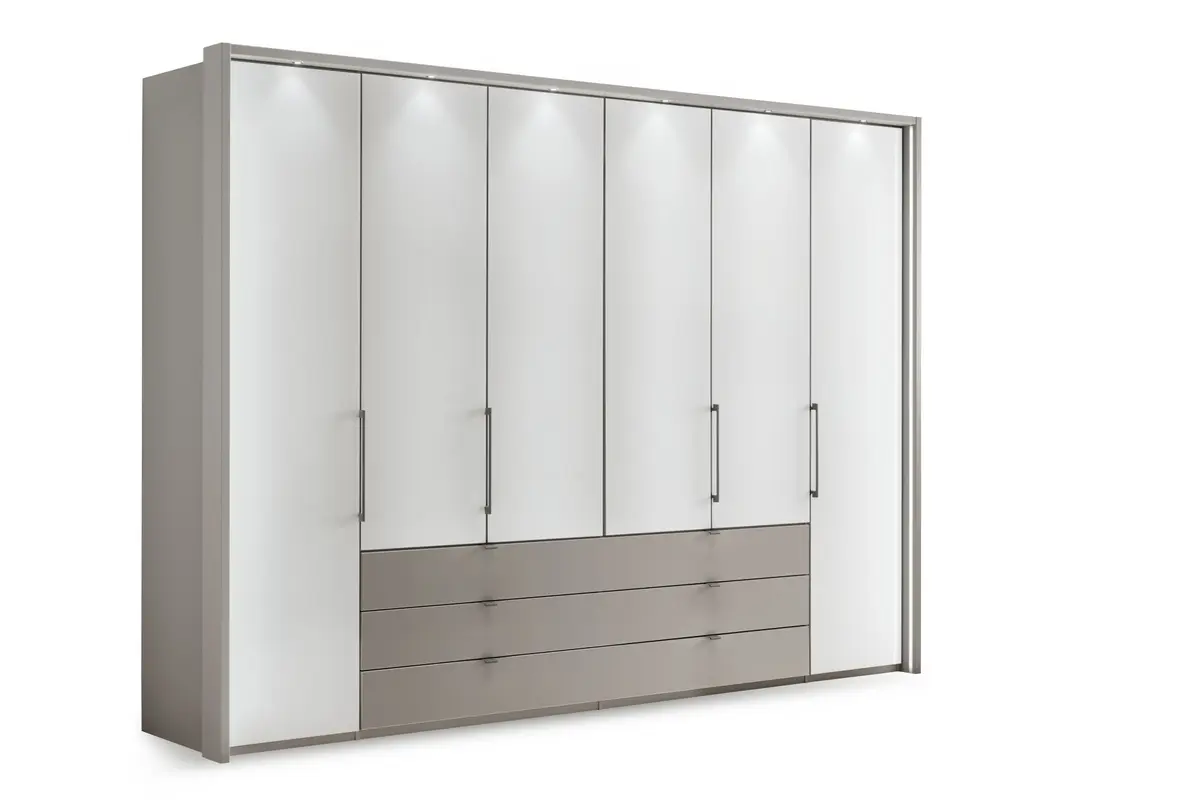 Drehtürenschrank Marbella - B. ca. 302cm, Korpus, Front Glas, Weiß