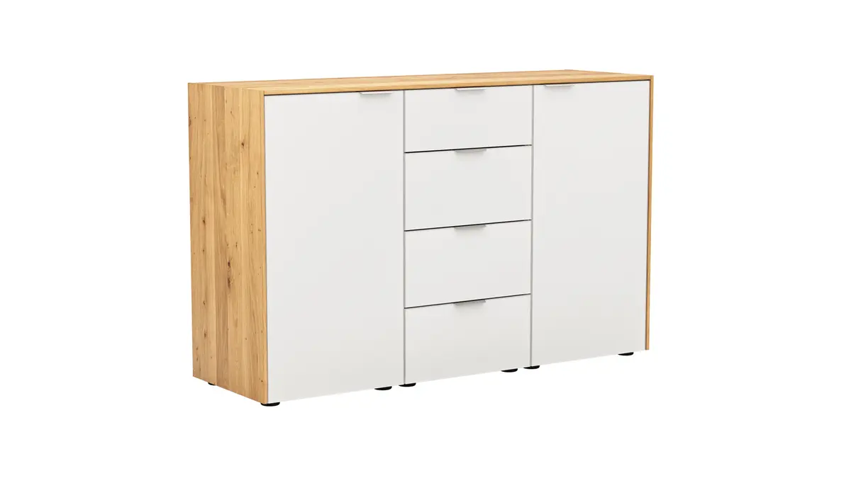 Kommode Colorado Beimöbel - BHT ca. 138x87x43 cm, Glas weiß mit Eiche furniert