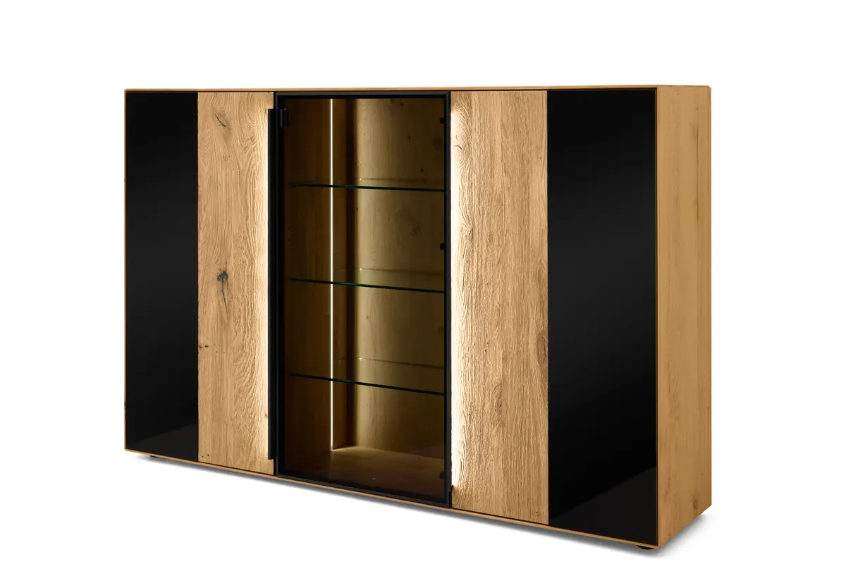 Highboard mit Beleuchtung - Asteiche massiv