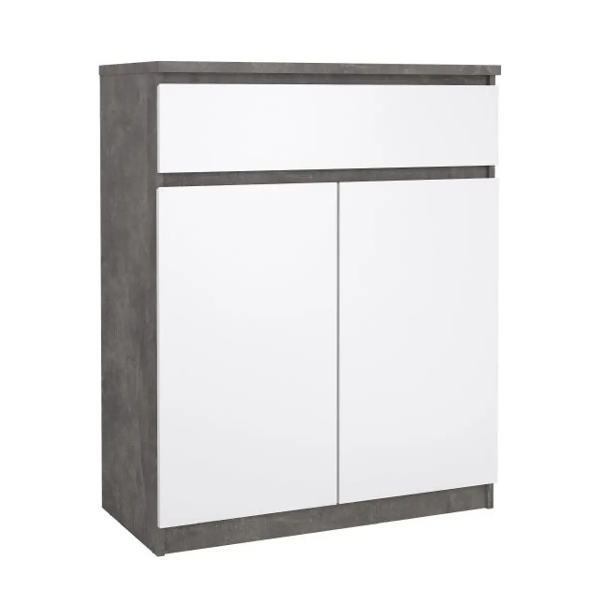 Kommode - B ca. 81 cm, Betonoptik, Weiß Hochglanz