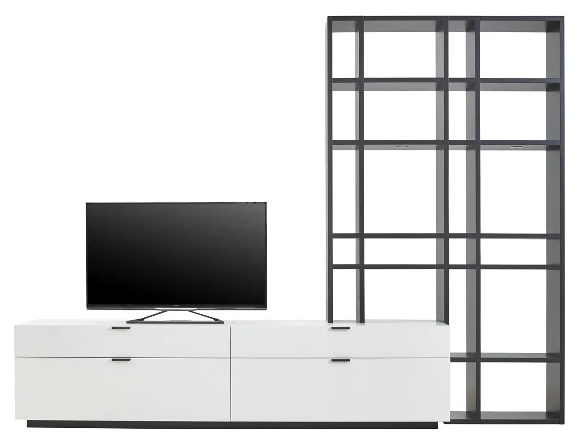 Wohnwand 4450 - Lack, Weiß und Schwarz