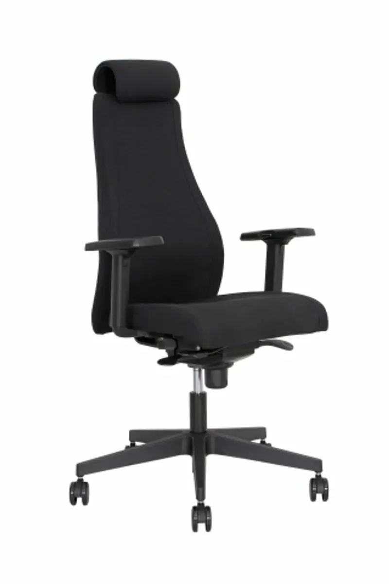 Chefsessel - mit Ergo-Rückenpolsterung und 3D-Armlehnen, Stoff, Schwarz