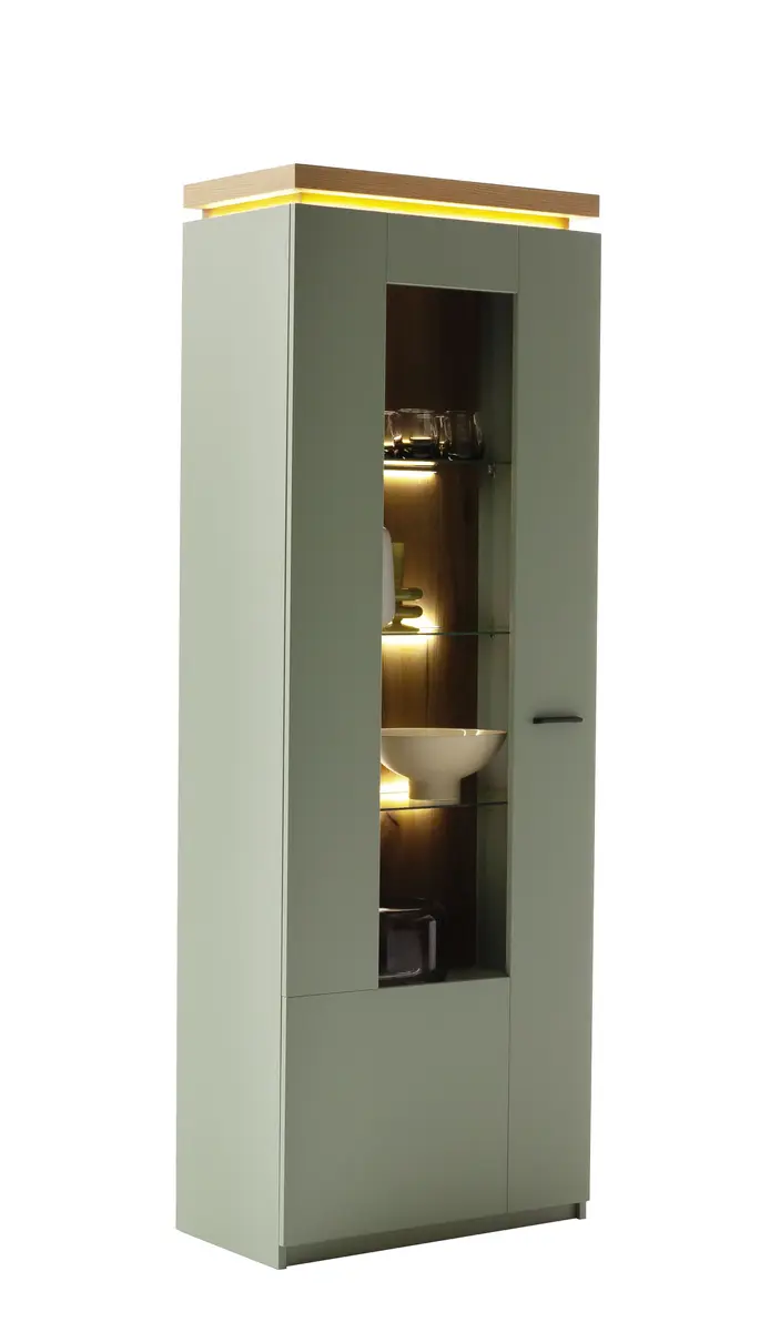 Vitrine - mit Beleuchtung, B ca. 70 cm, Salbeigrün, Eiche Evoke Nachbildung