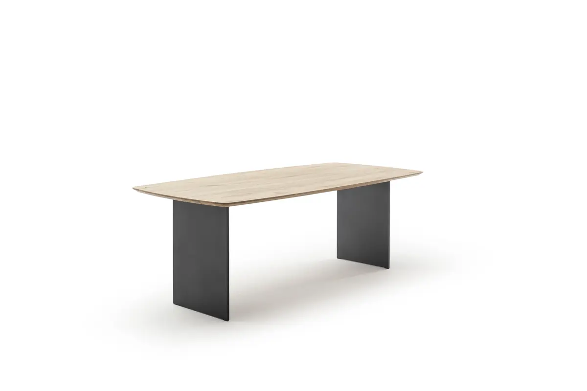 Esstisch Eldur - LB ca. 220x100 cm, Eiche massiv, Natur lackiert, Wange Schwarz
