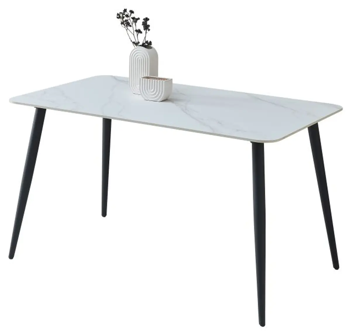 Esstisch - LB ca. 140x80 cm, Weiß marmoriert, Schwarz