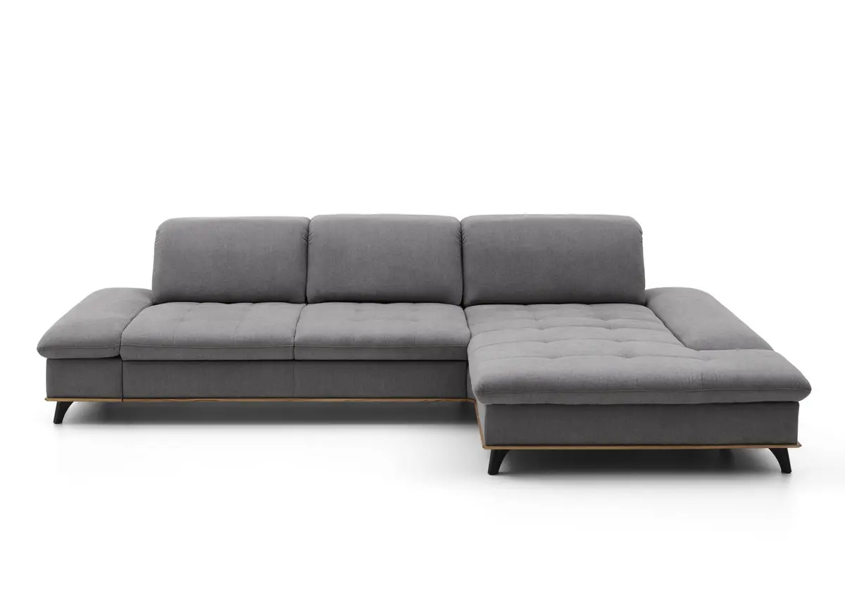 Ecksofa - 2-Sitzer mit Longchair rechts, Sitztiefe verstellbar, Stoff, Dunkelgrau