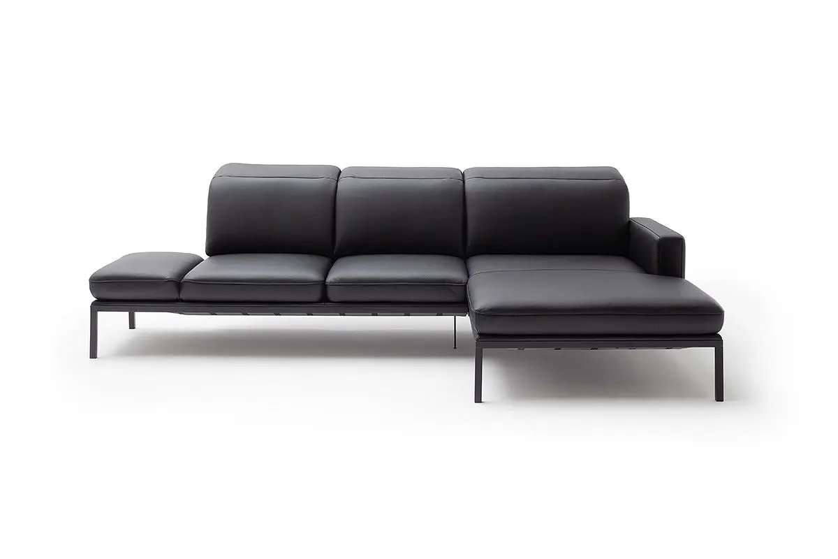 Ecksofa Noto - 2,5-Sitzer mit Longchair rechts inkl. Rückenlehne verstellbar, Leder, Schwarz