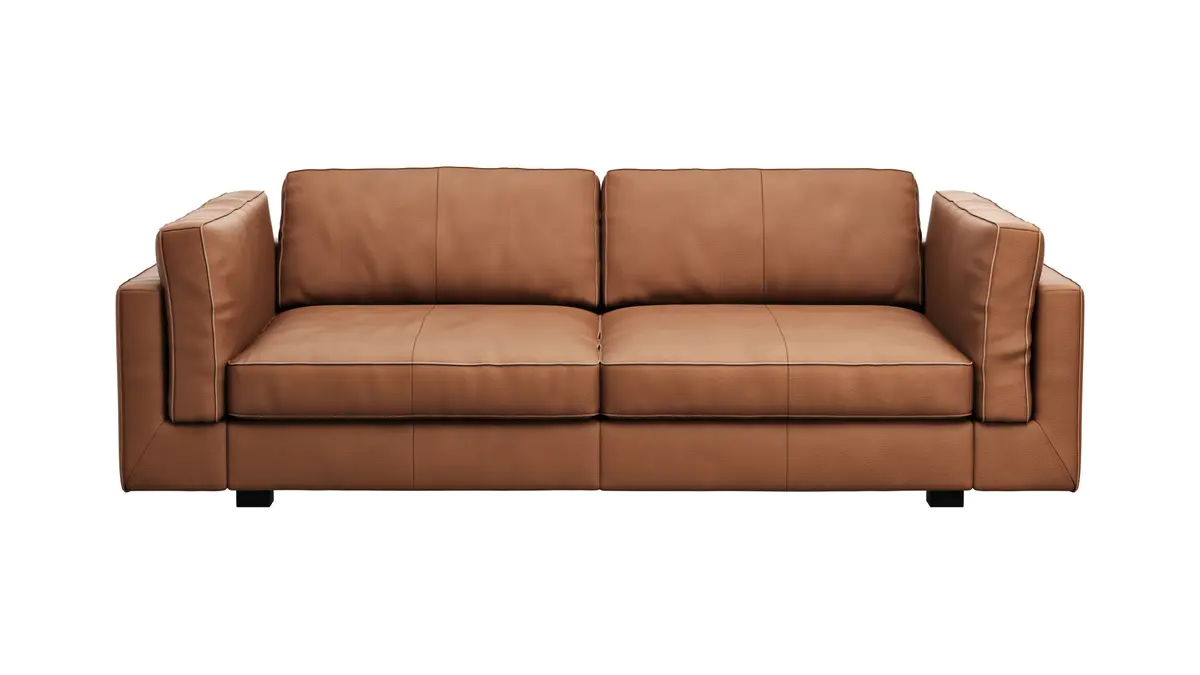 Sofa Aprino 3 - 3,5-Sitzer XXL, Dickleder, Cognac, Armlehne Kissen