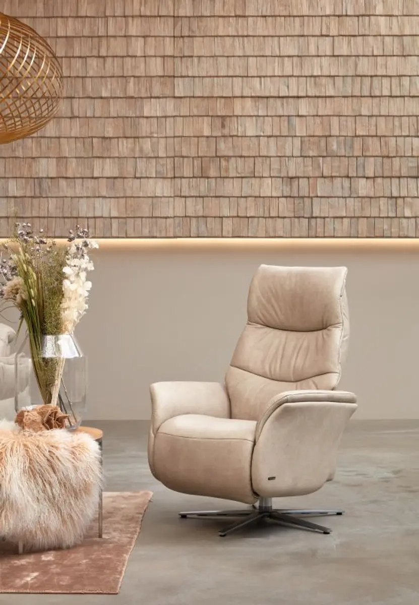 Fernsehsessel EM Berlin - Relaxfunktion manuell, Leder, beige