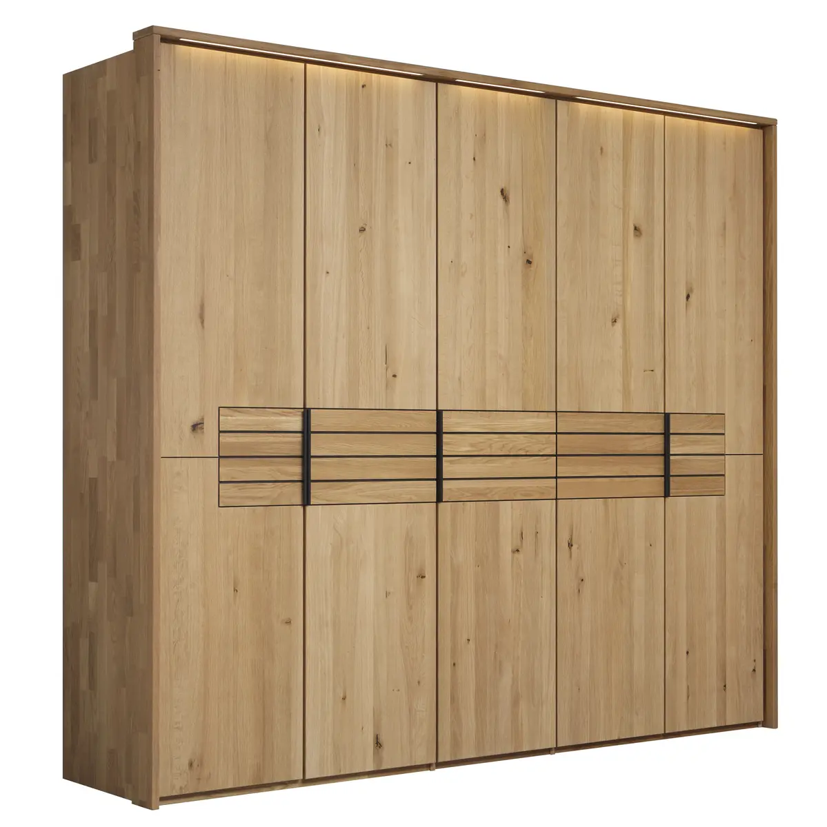 Drehtürenschrank Scottsdale - inkl. Passepartout und Beleuchtung, B ca. 257cm, Wildeiche massiv