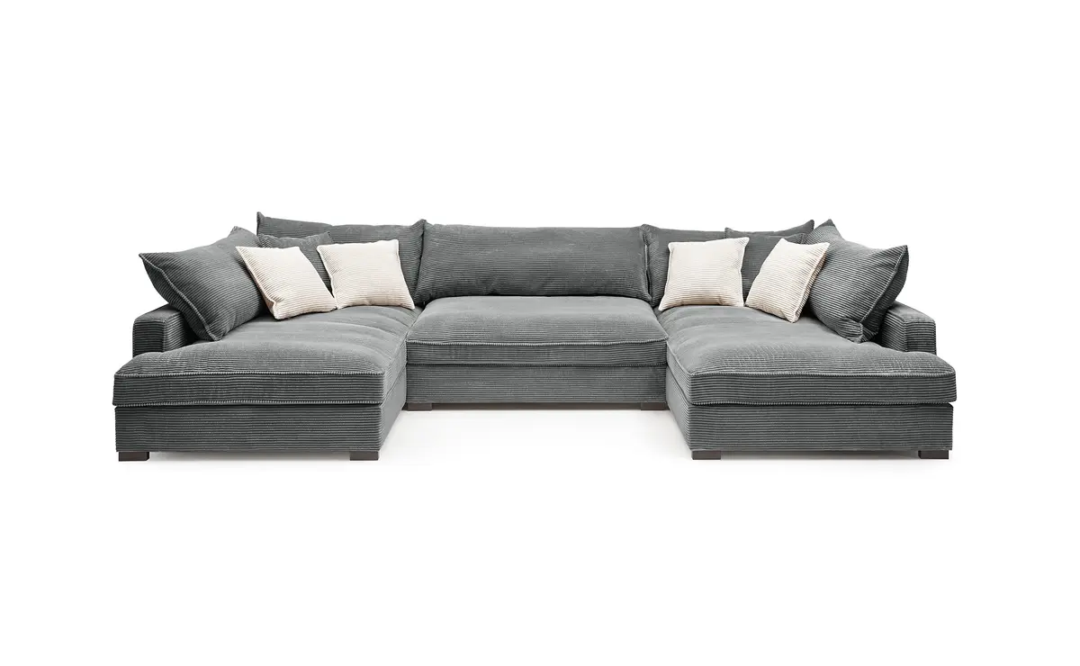 Wohnlandschaft - Longchair links, 2-Sitzer, Ecke rechts, Stoff, Grau