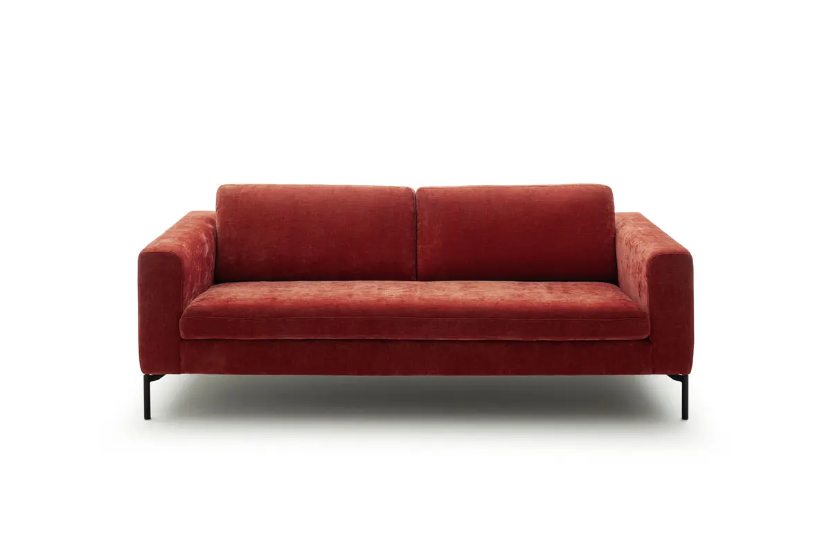 Sofa Lenni Full - 3-Sitzer, Stoff, Rubinrot, bündige Kissen