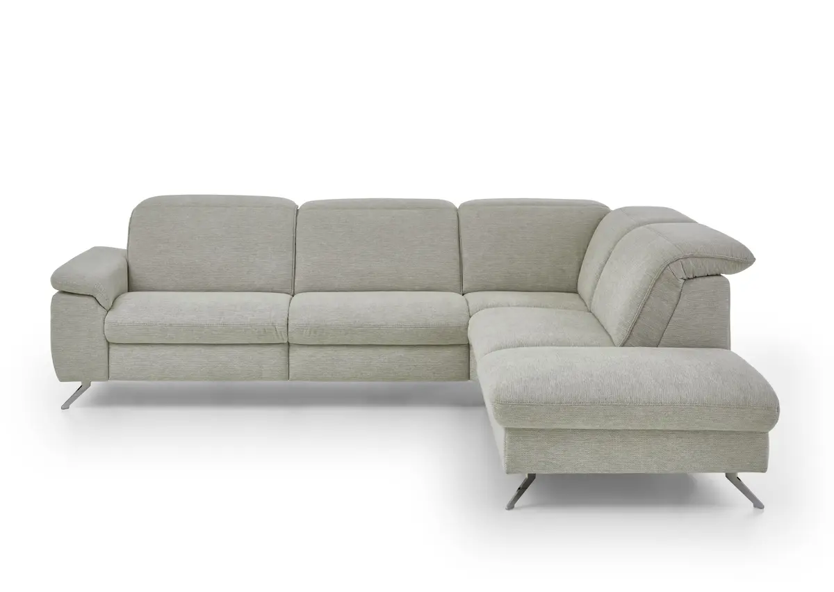 Ecksofa - 3-Sitzer mit Ecke rechts, Kopfteil verstellbar, Stoff, Natur