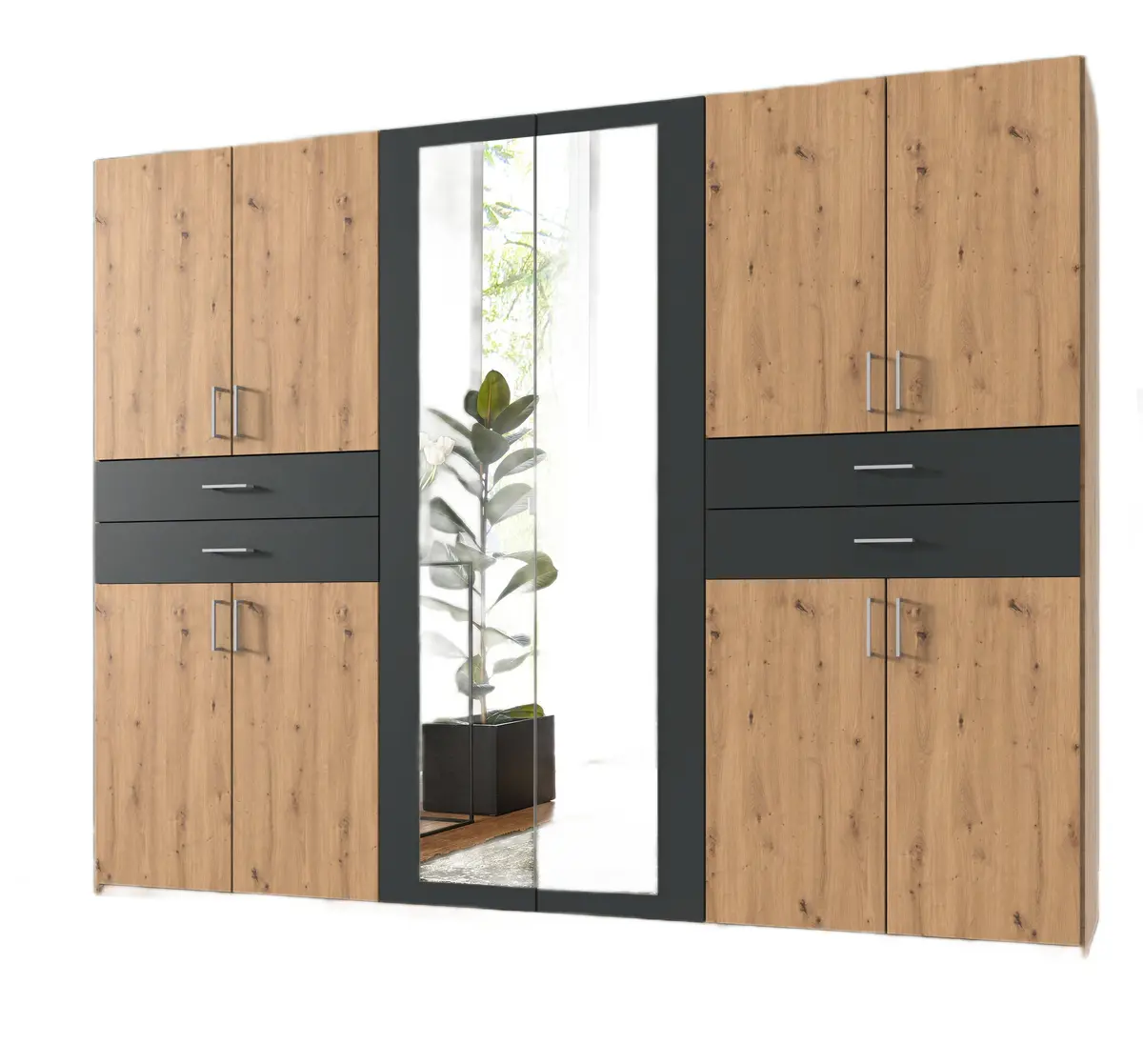 Drehtürenschrank- B ca. 270 cm, Eiche Dekor, Graphit