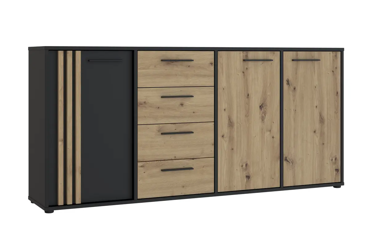 Sideboard FLORISS- Schwarz, Eiche Dekor