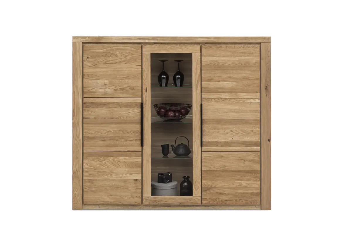 Highboard - Eiche Dekor, Eiche Massiv, Geölt