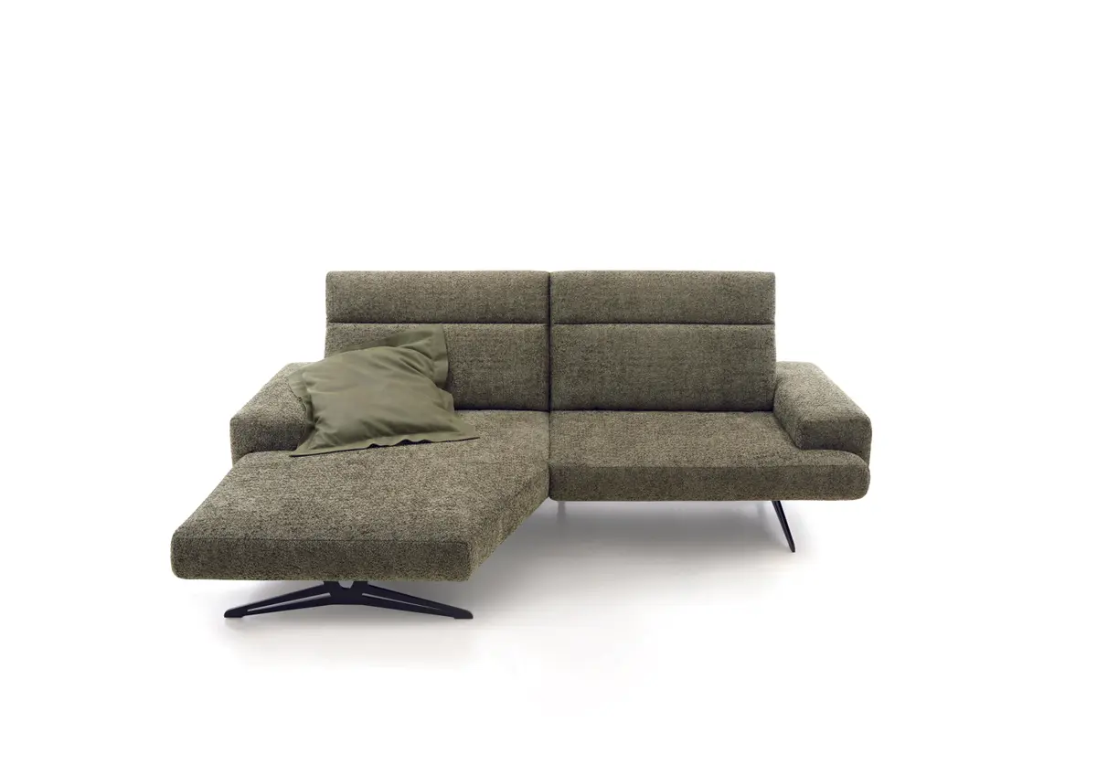 Ecksofa - Longchair links mit 1-Sitzer groß, Relaxfunktion, Stoff. Olivgrün