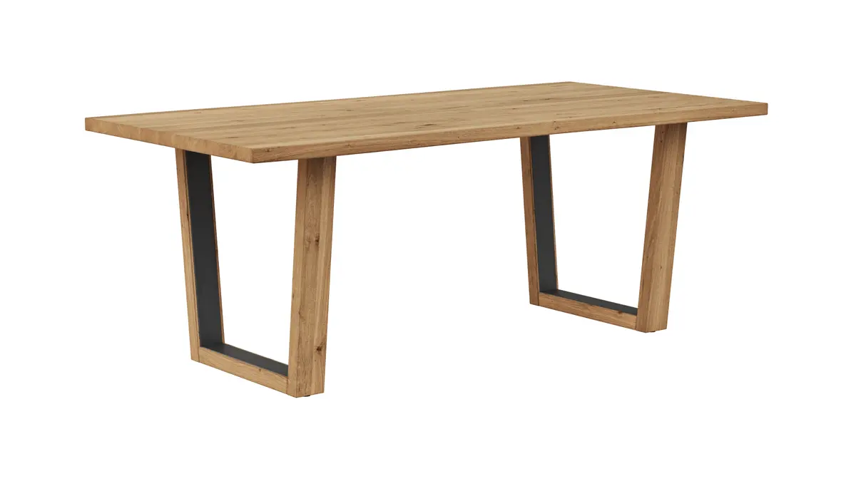 Esstisch Belfast - LB ca. 200x100 cm, Eiche massiv, mit Metalleinlage im Gestell