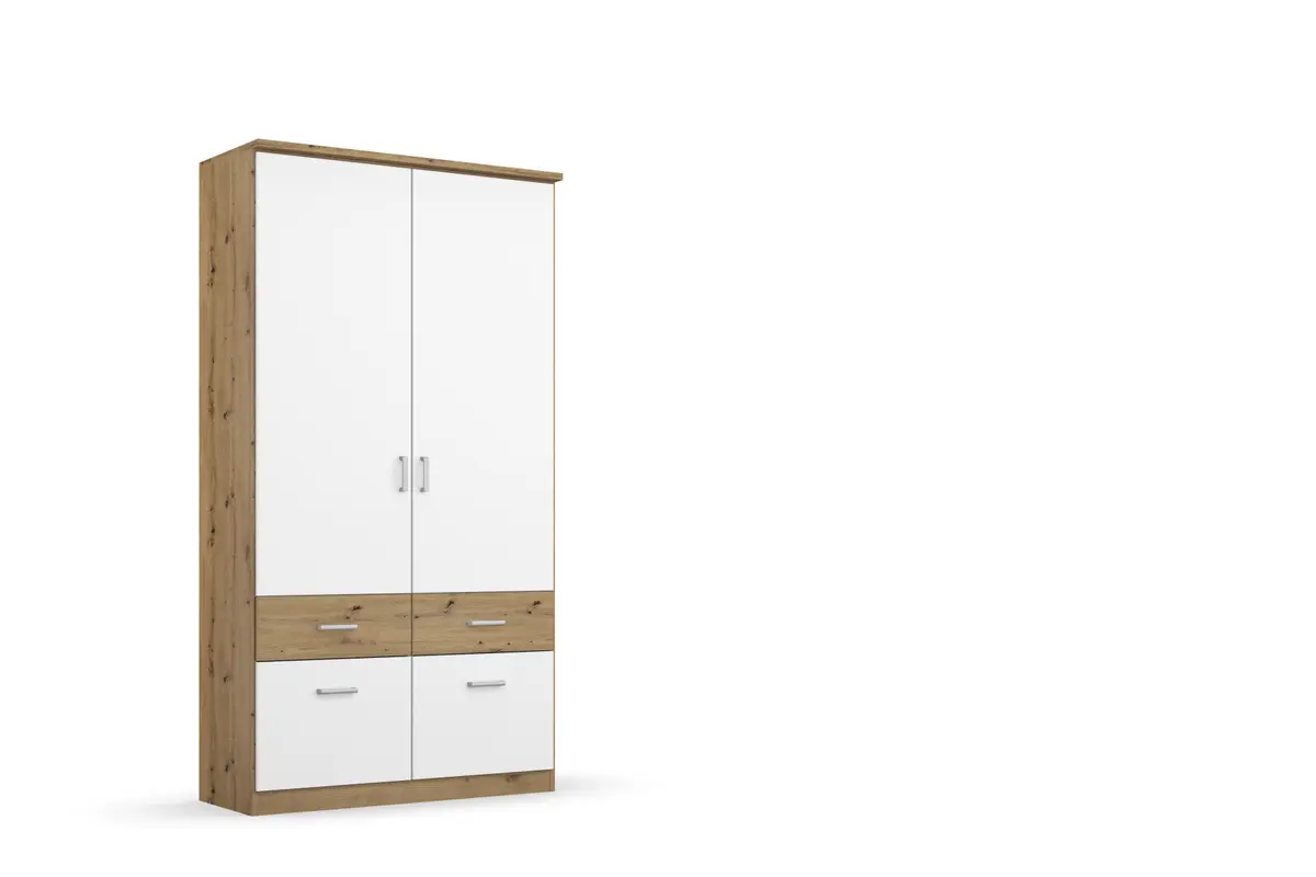 Drehtürenschrank ROYAN- B ca. 91 cm, Eiche Dekor, Weiß