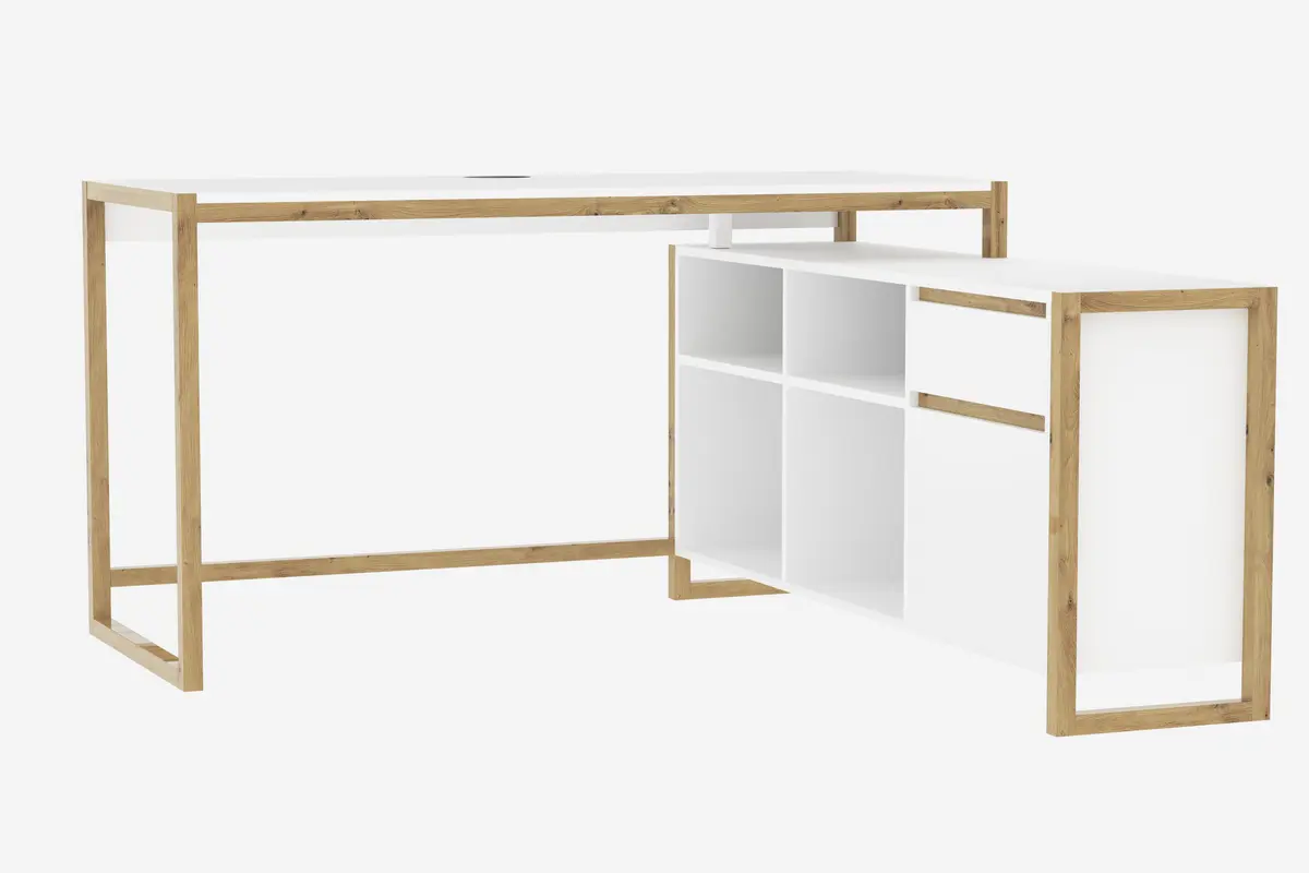 Eckschreibtisch - LB ca. 139x139 cm, Weiß, Artisan Eiche Nachbildung