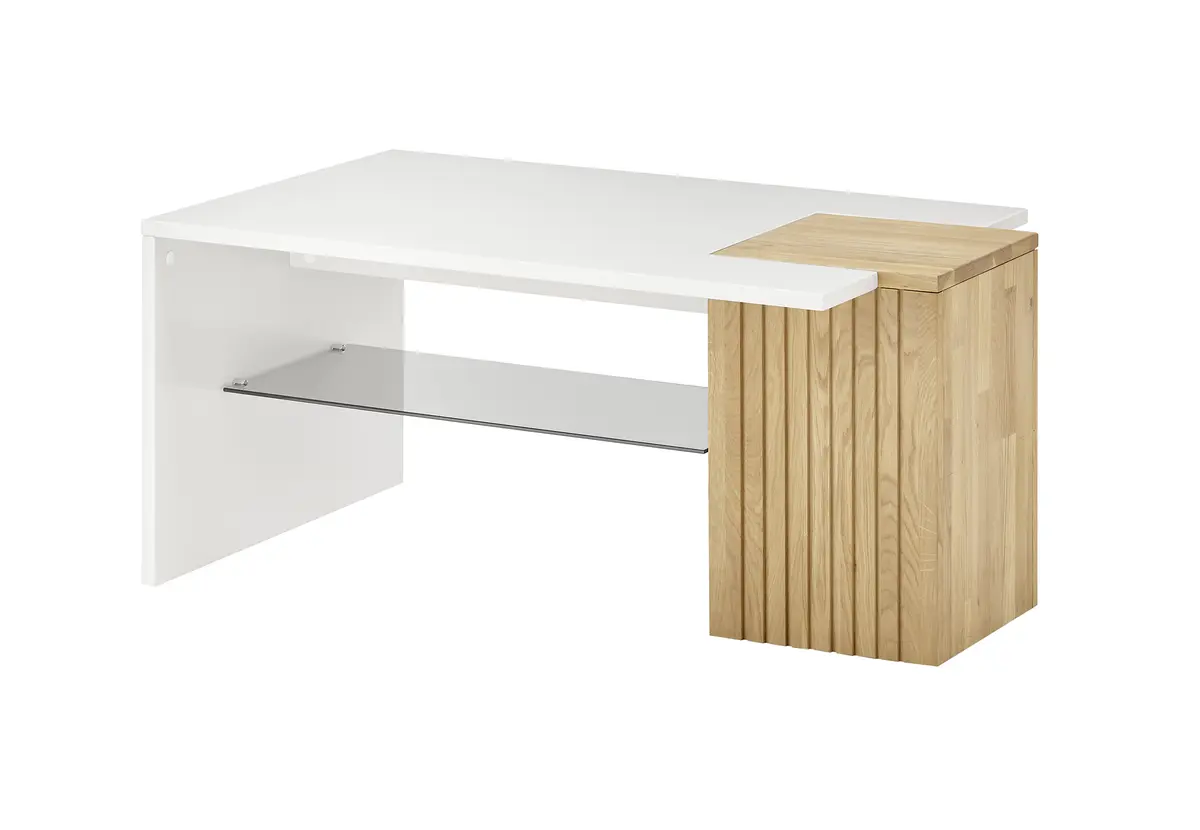 Couchtisch - LBH ca. 110x65x50 cm, Lack, weiß-grau, Eiche teilmassiv