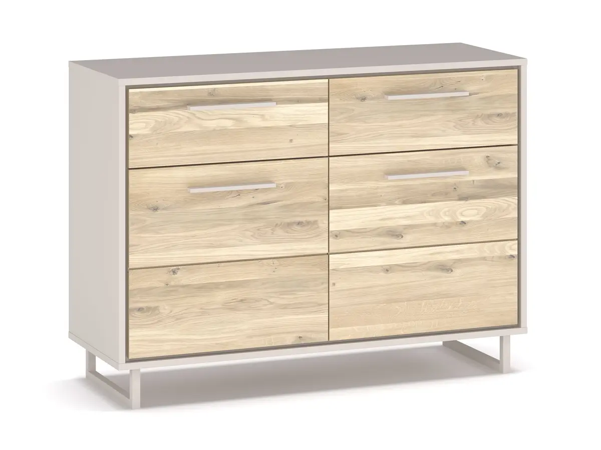 Kommode - B ca. 108 cm, Kreidefarben, Eiche bianco massiv geölt
