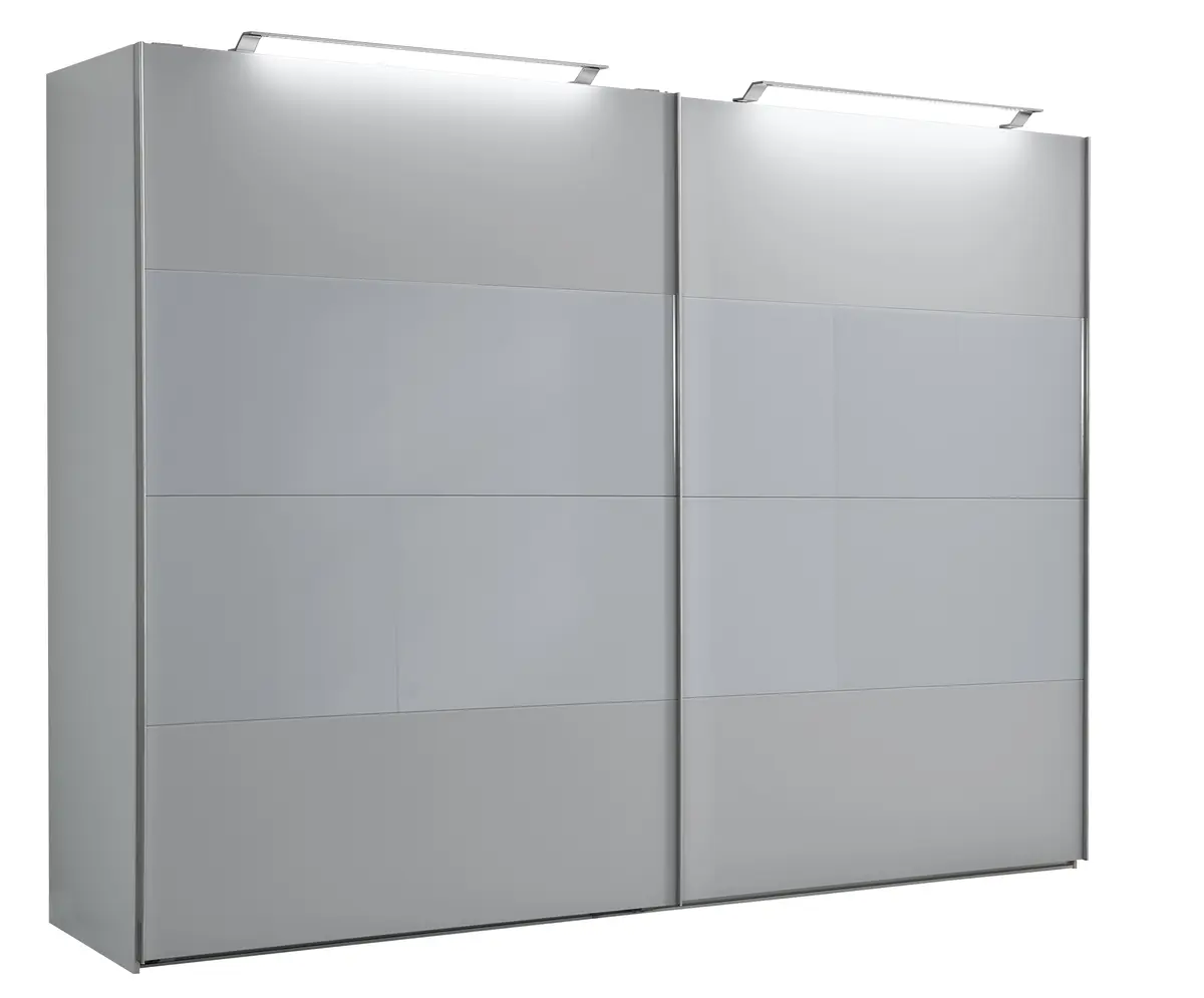 Schwebetürenschrank 2-türig EM Collect - mit Beleuchtung, B. ca. 300 cm, seidengrau