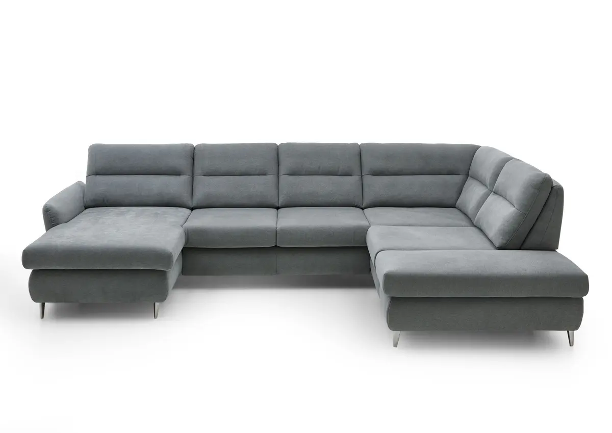 Wohnlandschaft - Longchair links mit 2,5-Sitzer und Ecke rechts, inkl. Sitztiefe verstellbar, Stoff Grau