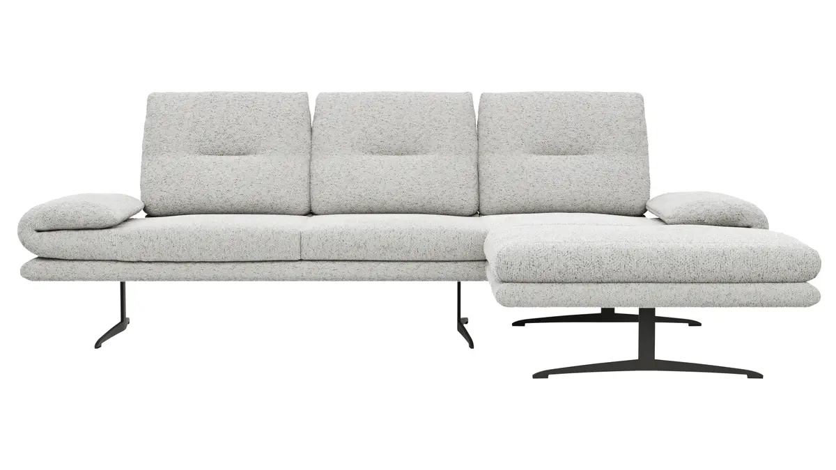 Ecksofa Lucero 2.0 - 2-Sitzer mit Longchair rechts inkl. Sitztiefenverstellung, Drehsitz und Sitztiefe verstellbar, Stoff, Offwhite