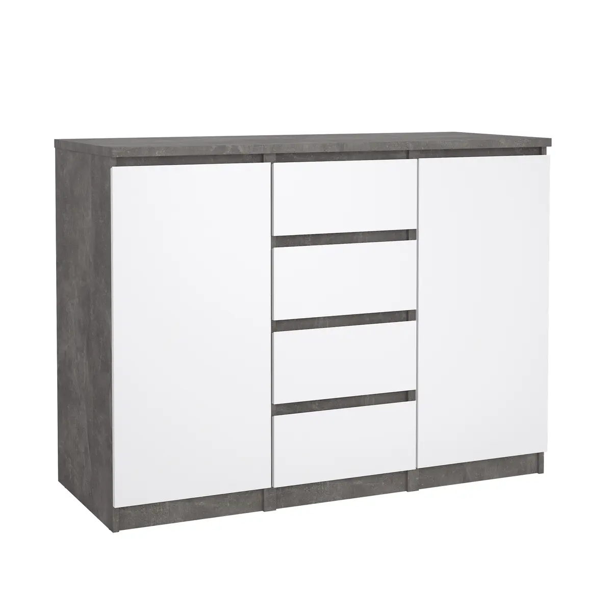 Kommode - B ca. 121 cm, Betonoptik, Weiß Hochglanz