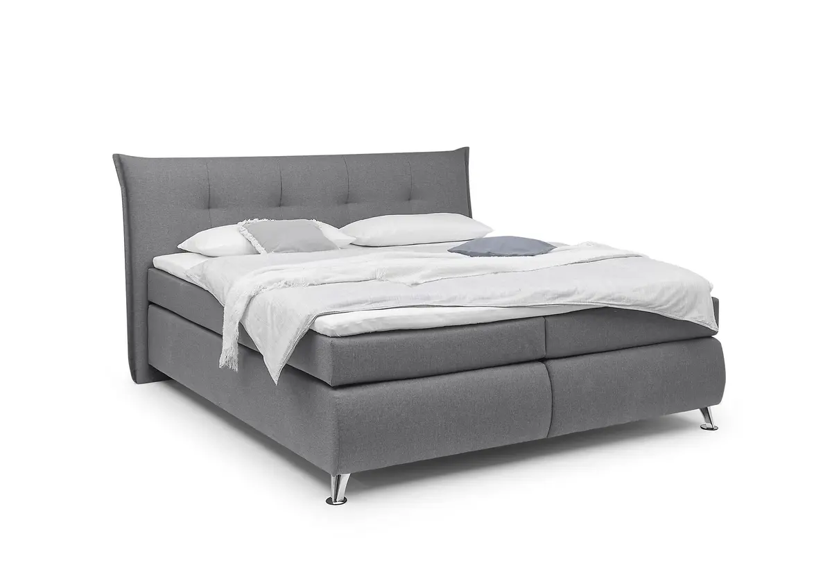 Boxspringbett HAROA- Liegefläche ca. 180x200 cm, Stoff, Grau, Bonell, Inkl. Topper