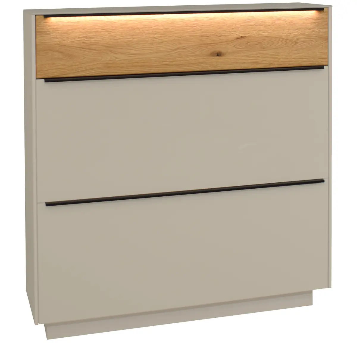 Schuhschrank - mit Beleuchtung, B ca. 107 cm, Kaschmir, Eiche massiv