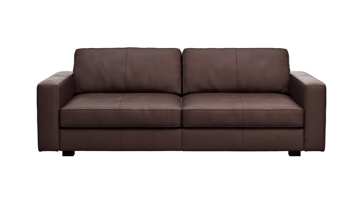  Sofa Aprino 2 - 3,5-Sitzer L, Dickleder, Dunkelbraun, Armlehne Block schmal