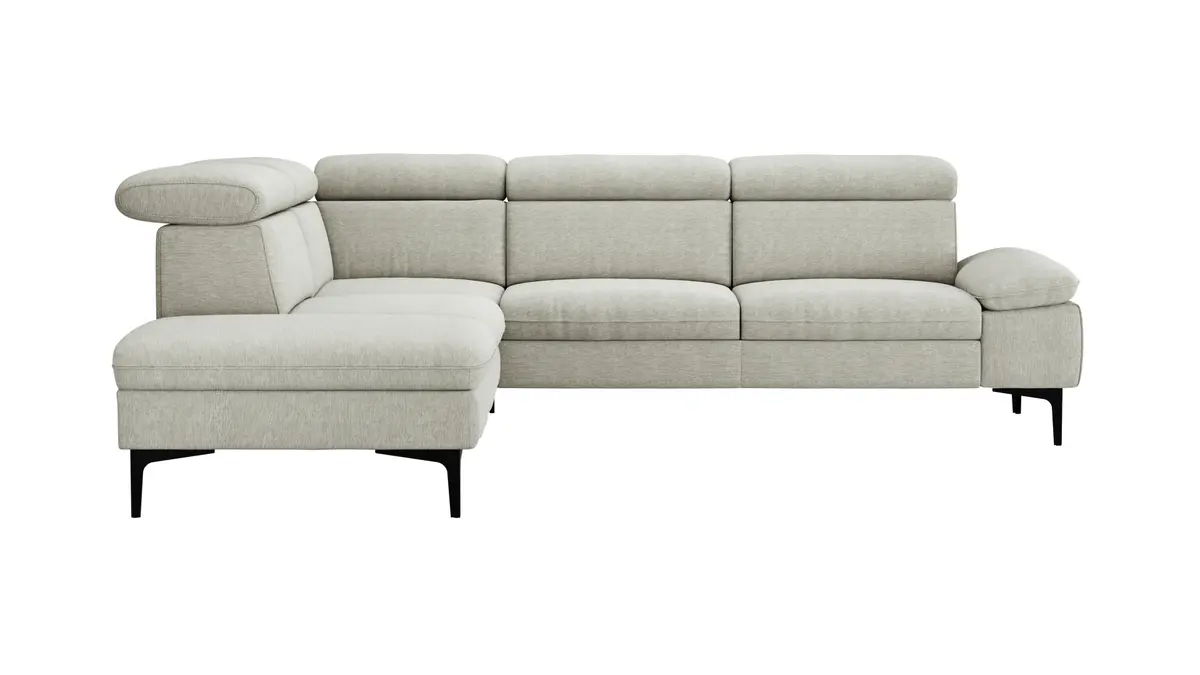 Ecksofa Felipa - Ecke links mit 2,5-Sitzer inkl. Kopfteil verstellbar, Stoff, Natur